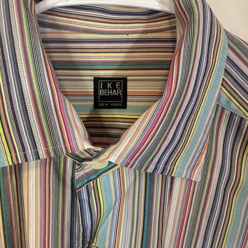 IKE BEHAR New York Shirt Men's M Multi Colorful Stripes  Y2K 90's Casual‎